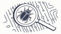Magnifying Glass over a Bug on Circuit Board, Debugging and Tech, vector design Generative AI Royalty Free Stock Photo