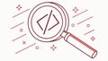 A magnifying glass over code brackets for programming and debugging, vector design Generative AI Royalty Free Stock Photo