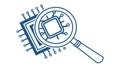 A magnifying glass over a computer chip. A symbol of tech analysis or scan, vector design Generative AI Royalty Free Stock Photo