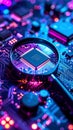 Magnifying glass over a computer processor, circuit board technology concept Royalty Free Stock Photo