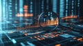 Magnifying glass over data grid with glowing charts, vibrant bokeh lights, sharp details, technology