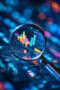 Magnifying Glass Over Digital Data Display with Colorful Graphs