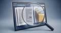 Magnifying glass over digital documents and files on a screen Royalty Free Stock Photo