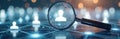 Magnifying glass over digital network connections online community tech. Discovery, digital interactions, search, people Royalty Free Stock Photo