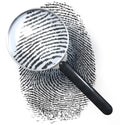 Magnifying glass over dot grid fingerprint, showing natural