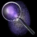 Magnifying glass over dot grid fingerprint, uv lit Royalty Free Stock Photo