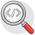 Magnifying glass over a source code symbol for development and debugging Royalty Free Stock Photo