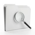 Magnifying Glass Over Stack of White Folders on White Background document search Royalty Free Stock Photo