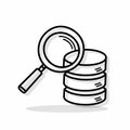 Magnifying glass over stacked data disks Royalty Free Stock Photo