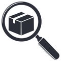 Magnifying glass with a parcel inside. Delivery and logistics concept. Illustration Royalty Free Stock Photo