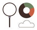 Magnifying Glass, Pie Chart, and Cloud for Data Analysis and Digital Connectivity Concepts Royalty Free Stock Photo
