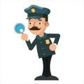 Magnifying glass policeman detective police cartoon flat design vector illustration