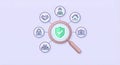 Security and protection concepts illustrated with icons and a magnifying glass Royalty Free Stock Photo