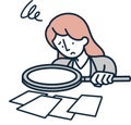 magnifying glass puzzled woman examining simple illustration