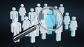 Magnifying glass recruiting people illustration 3D rendering Royalty Free Stock Photo