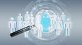 Magnifying glass recruiting people illustration 3D rendering Royalty Free Stock Photo