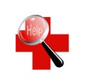 Magnifying glass a red cross help Royalty Free Stock Photo