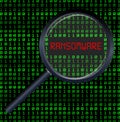 Magnifying glass scanning data and found ransomware Royalty Free Stock Photo
