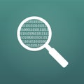 Magnifying Glass scanning and identifying a computer code. Anti virus protection and computer security concept. Vector illustratio Royalty Free Stock Photo