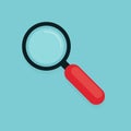 Magnifying glass or search in flat style. Business object loupe on blue background. Magnifier or zoom element