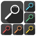 Magnifying glass, Search Icons set with long shadow Royalty Free Stock Photo