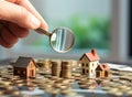 Magnifying glass searching for new home. Loan for real estate or save money to buy house. Generative AI Royalty Free Stock Photo