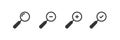 Magnifying glass set black line icon. Search and zoom sign symbols. Isolated vector illustration for web buttons Royalty Free Stock Photo