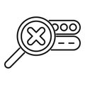Magnifying glass showing cross mark detecting database error Royalty Free Stock Photo