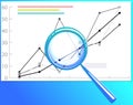 Magnifying glass showing growing bar chart. Data change, growth of statistical indicators, graph Royalty Free Stock Photo