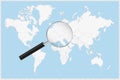 Magnifying glass showing a map of Liechtenstein on a world map Royalty Free Stock Photo