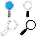 Magnifying glass symbol.  Detective exploration tool icon. Cartoon, silhouette and outline design. Vector illustration isolated on Royalty Free Stock Photo
