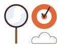 Magnifying Glass with Target Checkmark and Cloud for Focus, Accuracy, Connectivity Royalty Free Stock Photo