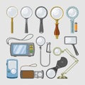 Magnifying glass vector magnification zoom and magnify research lens illustration set of magnified scientific Royalty Free Stock Photo