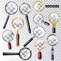 Magnifying glass vector magnification zoom or search and magnify research lens icon illustration set of magnified