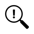 Magnifying glass warning error icon. Vector illustration.