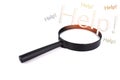 Magnifying glass with the word help on white background. Royalty Free Stock Photo