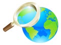 Magnifying glass world earth globe concept