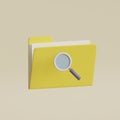 Magnifying glass and yellow folder with files. Concept of searching document. 3d render illustration Royalty Free Stock Photo