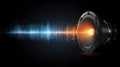 Magnifying lens with intricate details, sound waves gracefully dancing in the background, exploring synergy between audio and