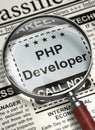 Now Hiring PHP Developer. 3D. Royalty Free Stock Photo