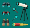 Magnifying optical devices set. Stationary white telescope for astronomy observing stars retractable spyglass field and