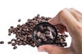 Magnifying roasted coffee beans, abstract concept of chosen the quality of coffee beans product