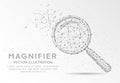 Magnifying or search sign digitally drawn low poly wire frame on white background