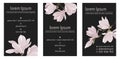 Vector business card template with magnolia  flower on triangle corner on a dark grey background. Vertical Floral design  branding Royalty Free Stock Photo