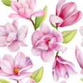 Magnolia blooming flowers. Spring Seamless pattern. Pink flower branch. Design floral background hand-painted watercolor Royalty Free Stock Photo