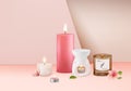 Magnolia Blossom Candle Aromatherapy Concept Background. Vector