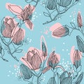 Magnolia blossom. seamless pattern with spring flower.