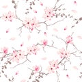 Magnolia blossom trees seamless vector pattern Royalty Free Stock Photo