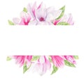 Magnolia blossom watercolor hand drawn raster frame template Royalty Free Stock Photo