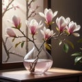 Magnolia branch in a transparent vase